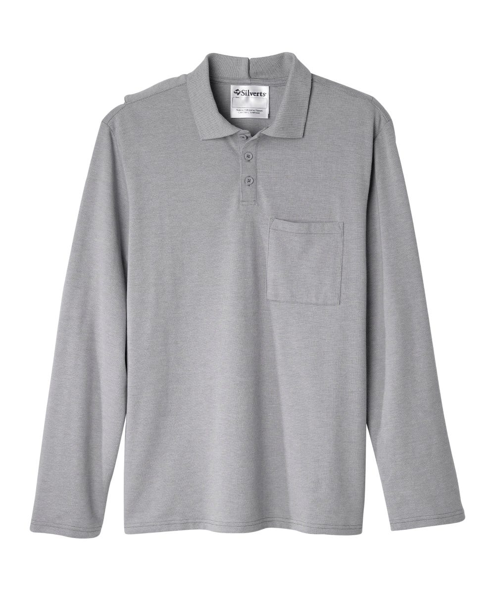 Men's Adaptive Open Back Polo Shirt with Long Sleeves - Silverts 10