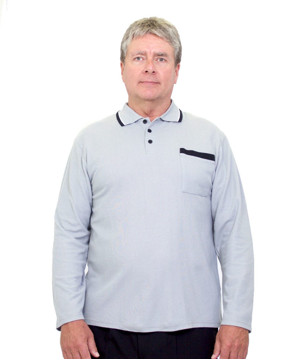 Men's Adaptive Open Back Polo Shirt with Long Sleeves - Clearance - Silverts 14