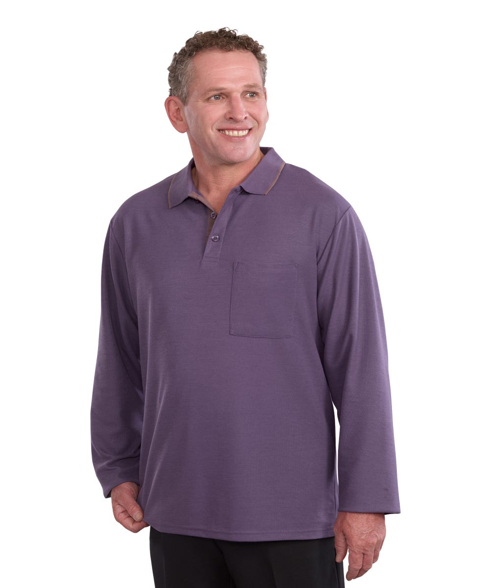 Men's Adaptive Open Back Polo Shirt with Long Sleeves - Clearance - Silverts 22