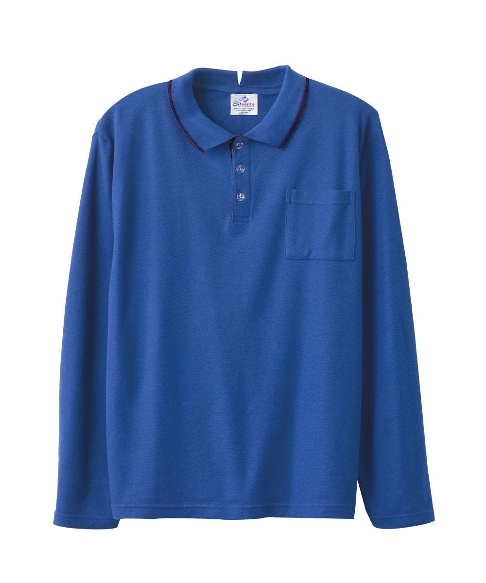 Men's Adaptive Open Back Polo Shirt with Long Sleeves - Clearance - Silverts 1