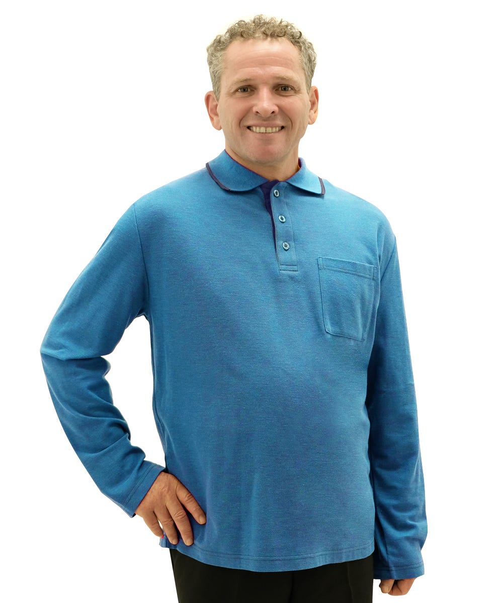 Men's Adaptive Open Back Polo Shirt with Long Sleeves - Clearance - Silverts 24