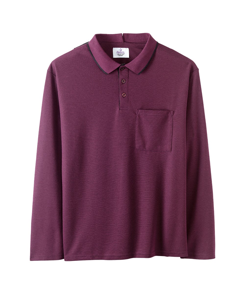 Men's Adaptive Open Back Polo Shirt with Long Sleeves - Clearance - Silverts 26