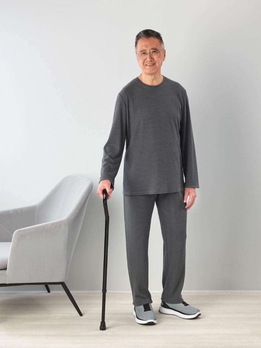 Men's Open Back Top & Pull-on Pant Waffle Knit Pajama Set - Silverts 7