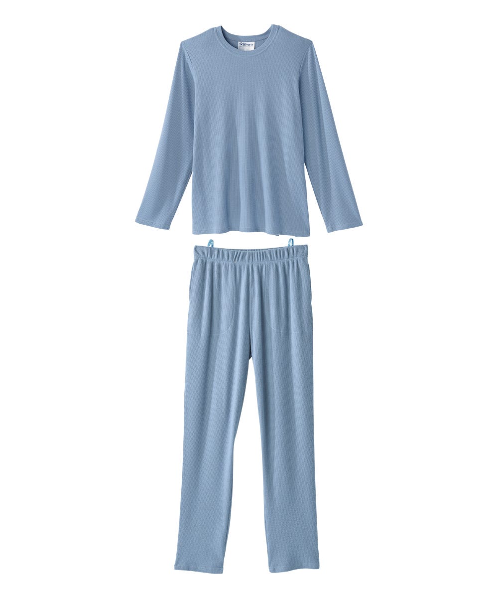 Men's Open Back Top & Pull-on Pant Waffle Knit Pajama Set - Silverts 8