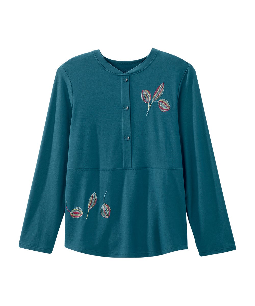 Women's Open Back 3-Button Front Embroidery Top - Silverts 5