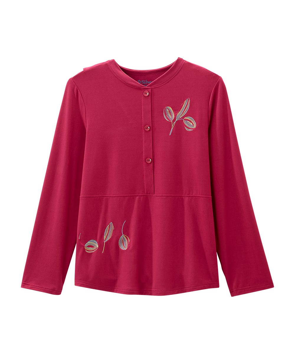 Women's Open Back 3-Button Front Embroidery Top - Silverts 1