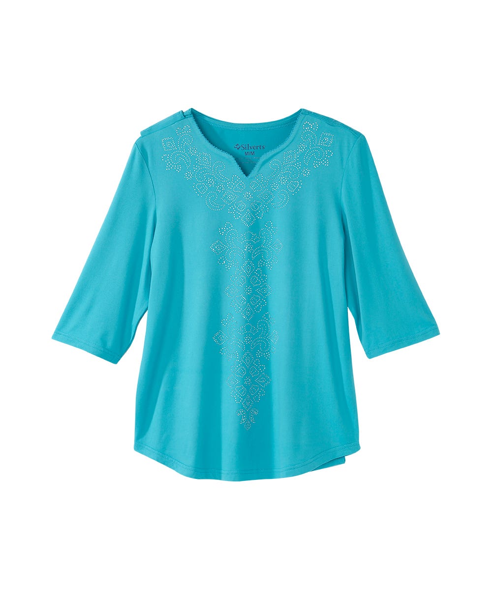 Women's Open Back V-Neck Embellished Top - Silverts 9