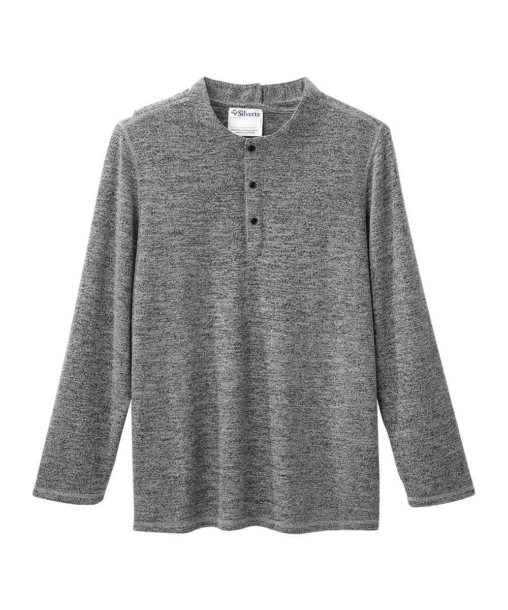 Men's Open Back Long Sleeve Henley Shirt - Silverts 1