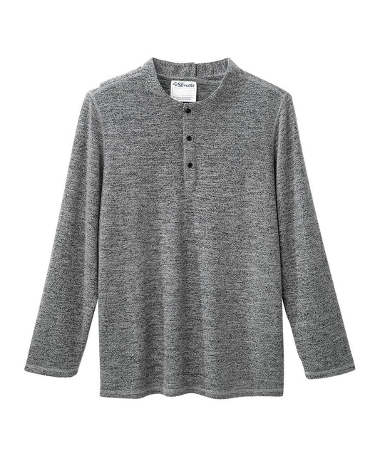Men's Open Back Long Sleeve Henley Shirt - Silverts 1