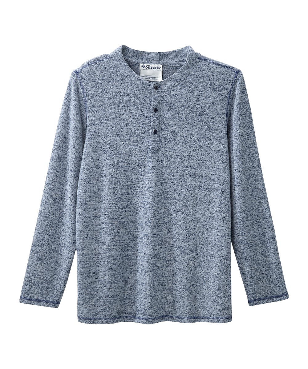 Men's Open Back Long Sleeve Henley Shirt - Silverts 9