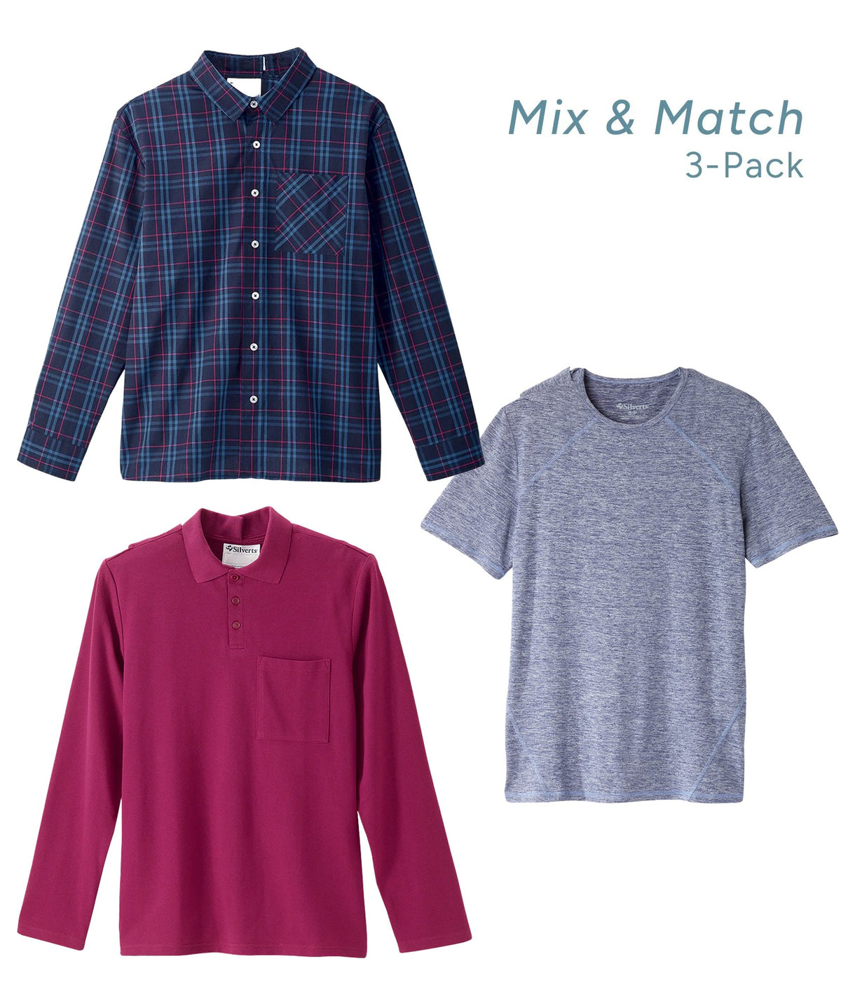 Men's Open Back Shirt Basics Bundle - 3 Styles - Silverts 1