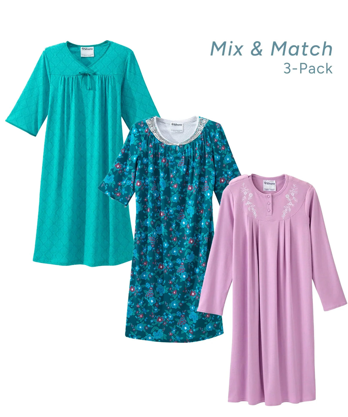 Women's Open Back Best Sellers Nightgown Bundle - 3 Styles - Silverts 1