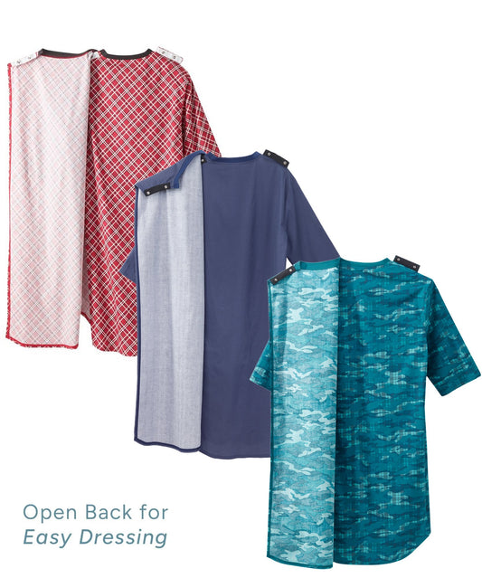 Men's Open Back Classic Nightgown Bundle - 3 Pack - Silverts 2