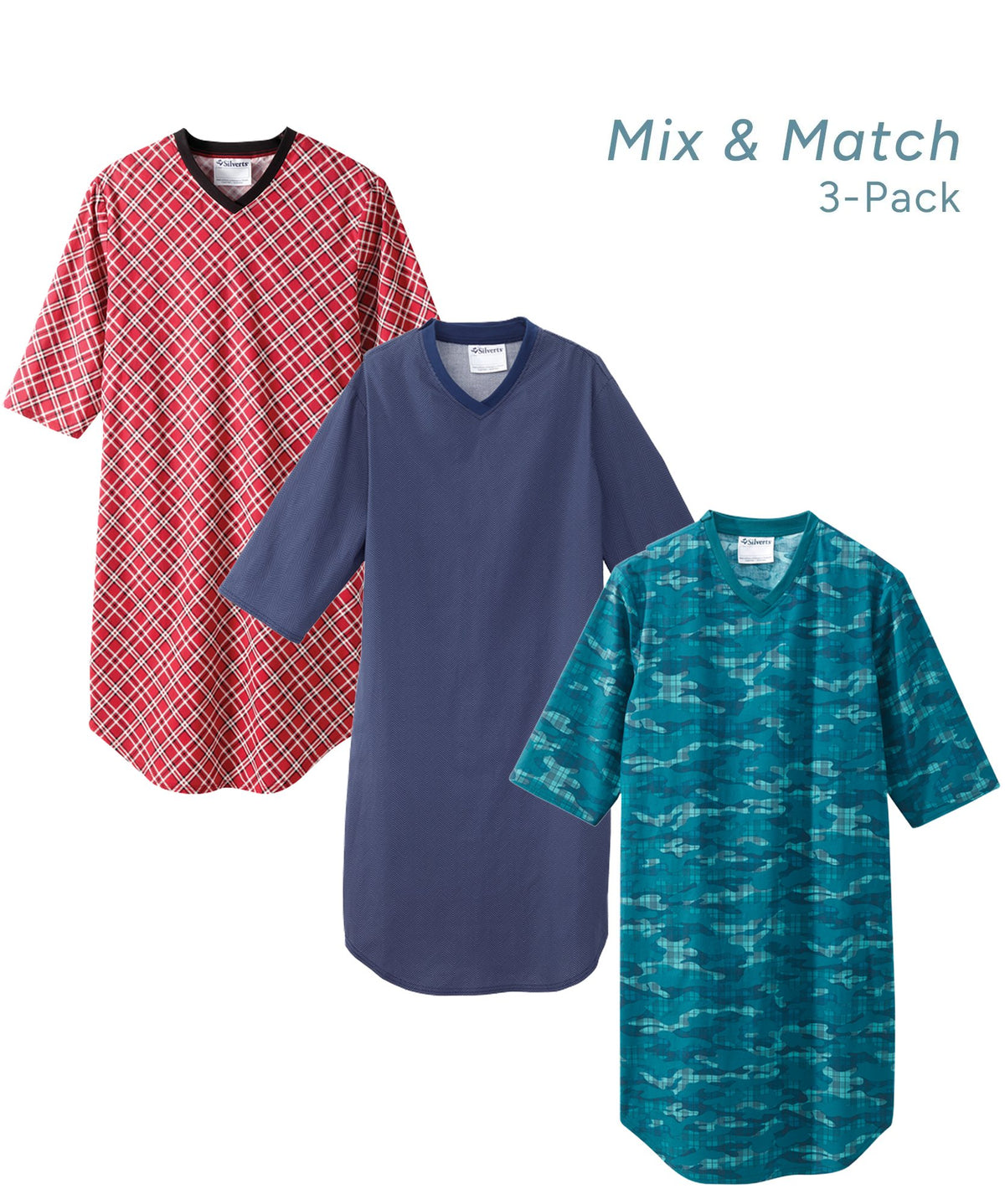 Men's Open Back Classic Nightgown Bundle - 3 Pack - Silverts 1